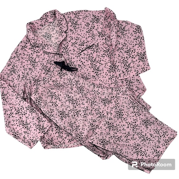 Victoria's Secret Dreamer Flannel Long Pajama Set Babydoll Tiny Hearts - XXL - Picture 1 of 12